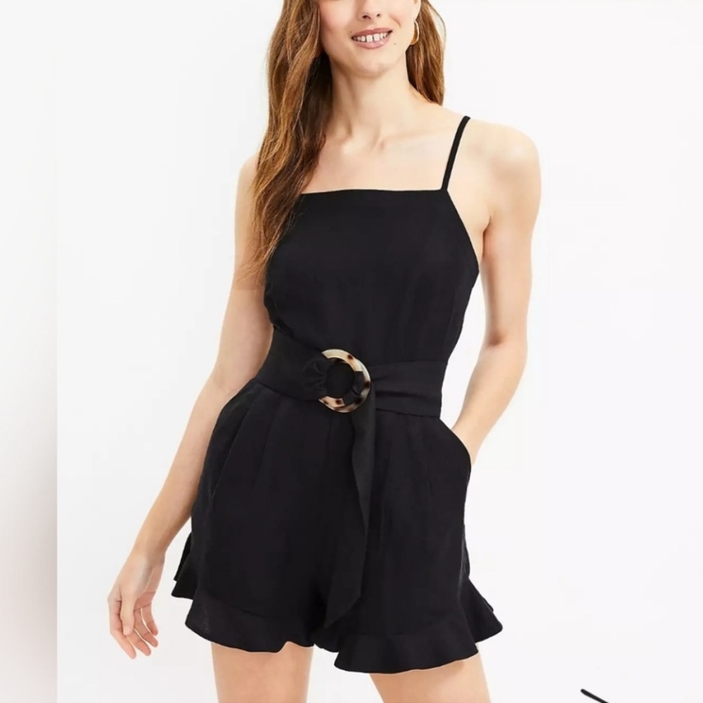 NWT Loft Black Ruffle Belted Romper